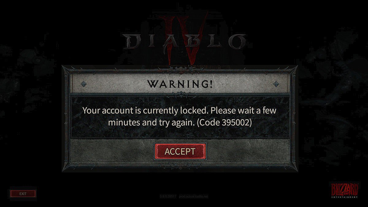 The "Your account is locked" error in Diablo 4 