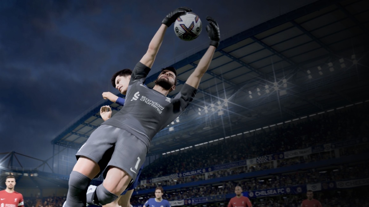 Alisson catching ball in FIFA 23