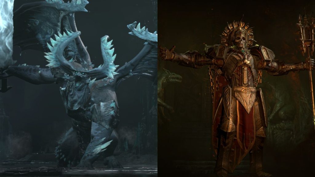 Collage of the Beast in the Ice and Grigoire endgame bosses in Diablo 4
