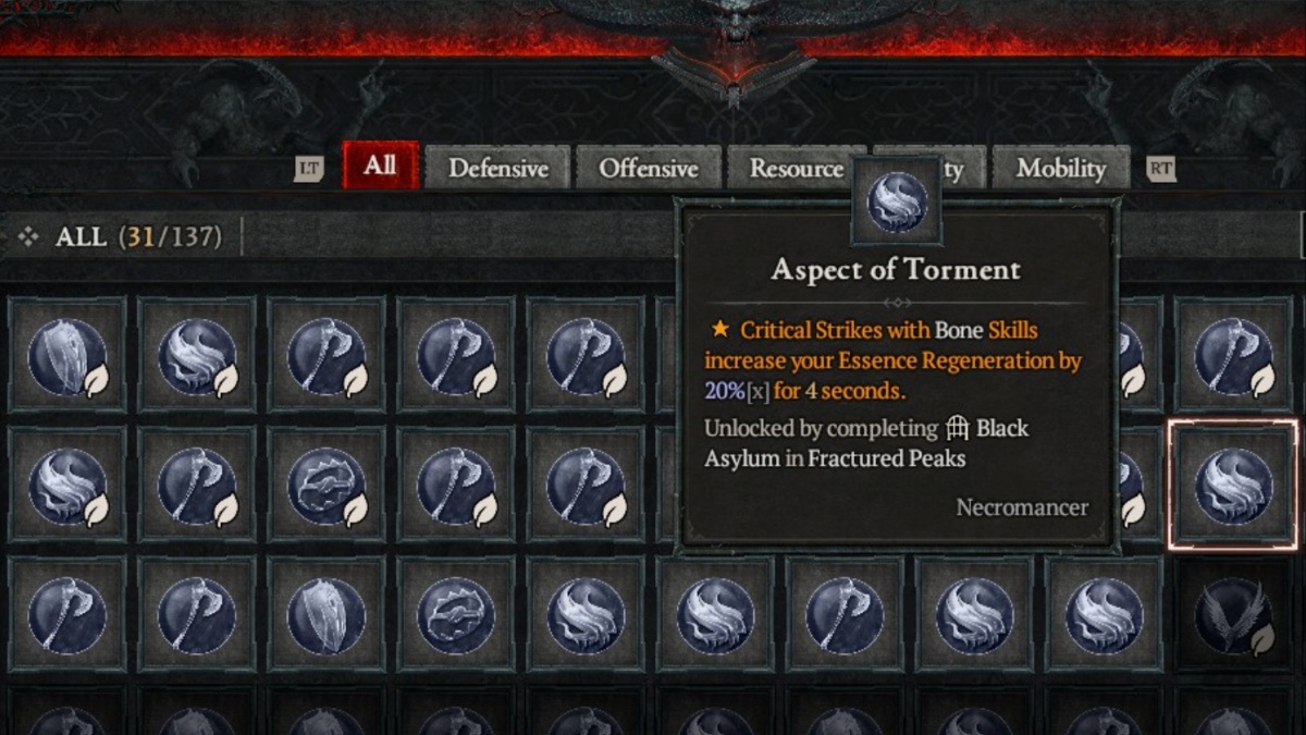 Diablo 4 Aspect of Torment in Codex of Power