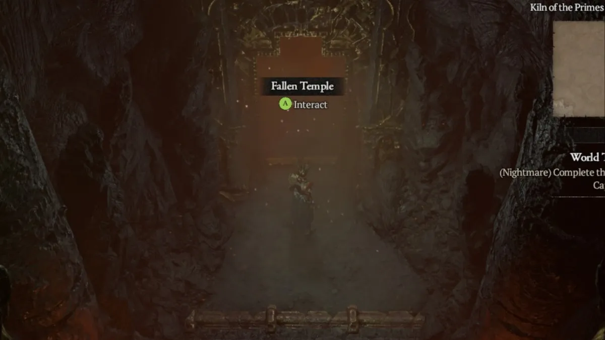 Entrance to the Fallen Temple Capstone Dungeon in Diablo 4