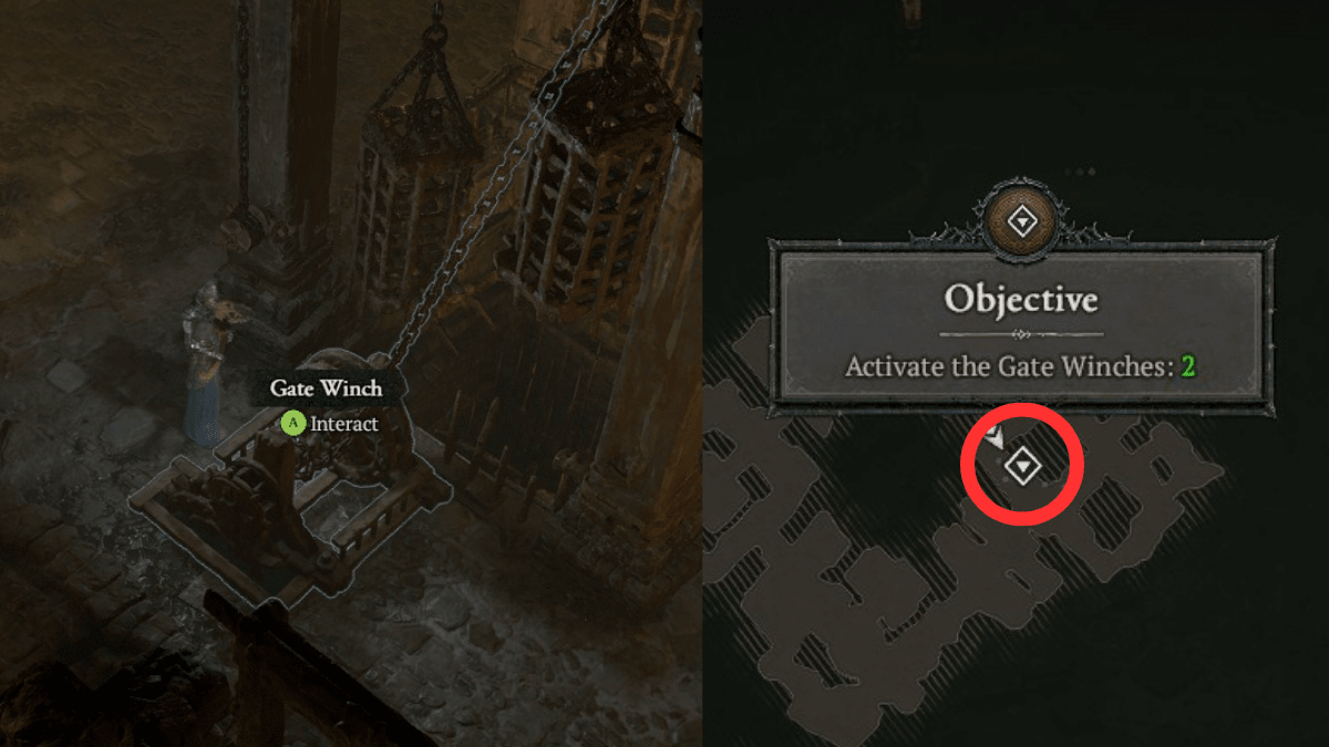 Gate Winch and Gate Winch map location in Black Asylum Dungeon in Diablo 4