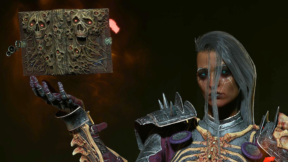 Diablo 4 necromancer holding a floating book