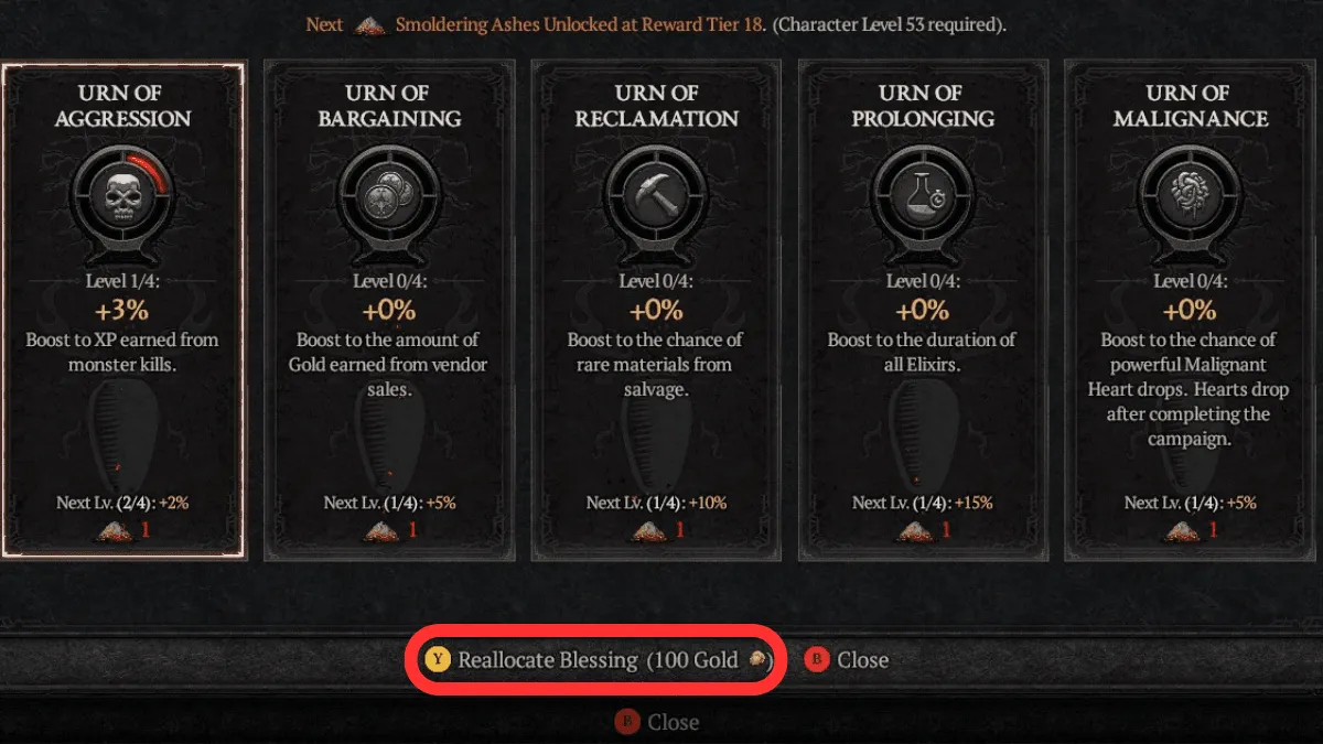 Reallocate Season Blessing in Diablo 4's Season 1