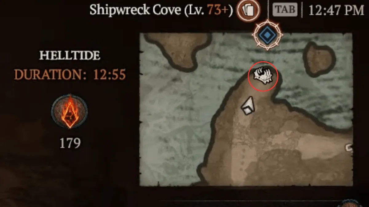 Map icon of a Tortured Gift of Mysteries chest during a Helltide Event in Diablo 4