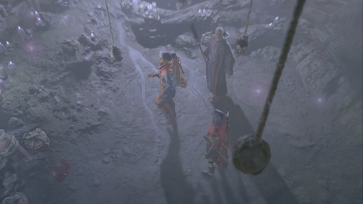 Tree of Whispers talking to Neyrelle, Lorath and the Wanderer in a campaign cutscene in Diablo 4