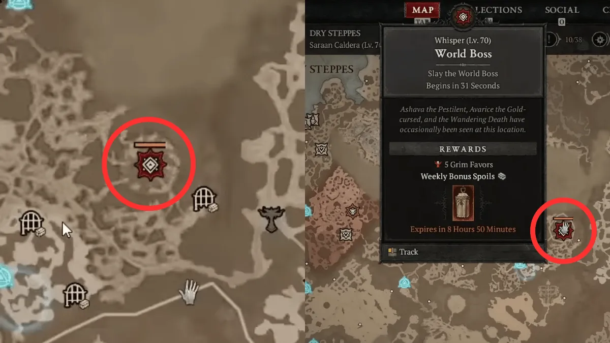 World Boss Event Icon on Diablo 4's map