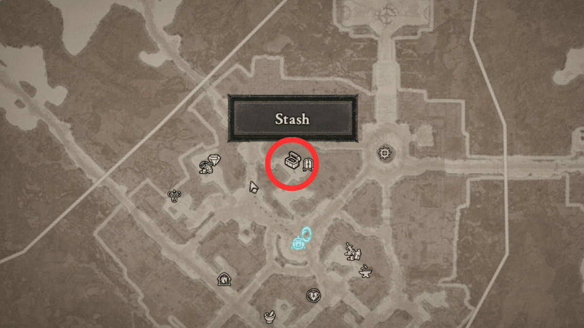 Stash map icon in Kyovashad i Diablo 4