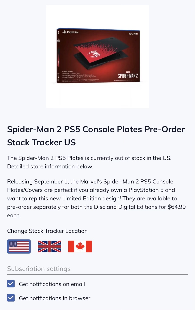 Spider-Man 2 PS5 Console Plates Restock Alerts