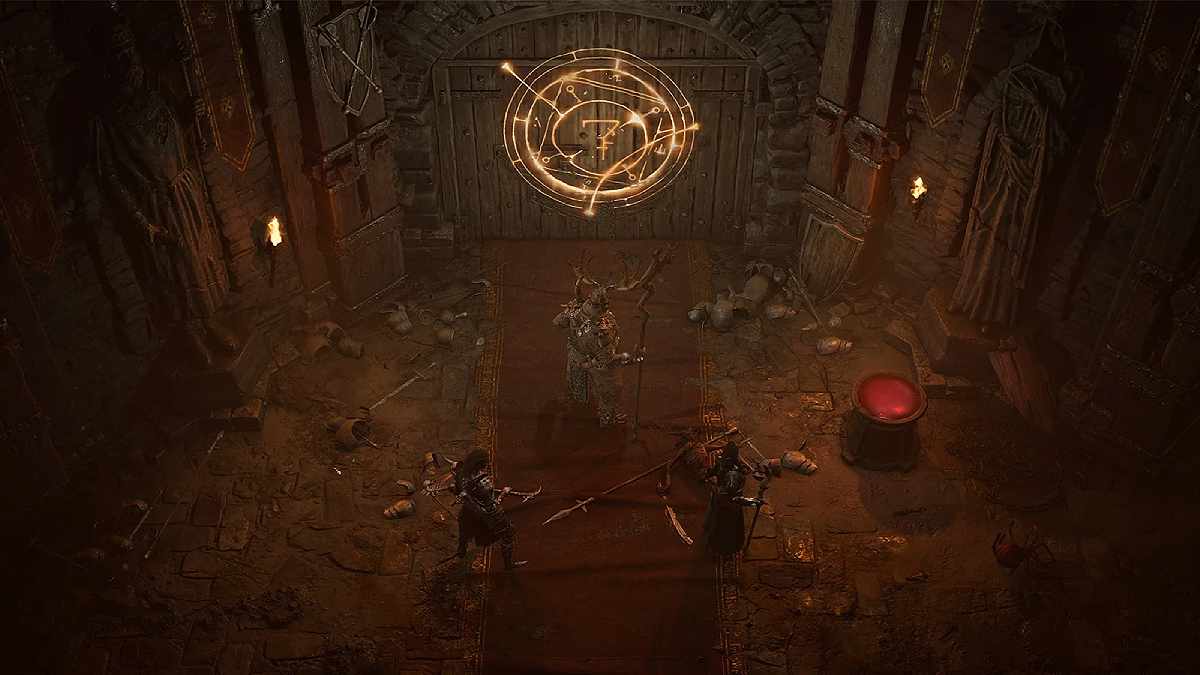 Players going into a dungeon in Diablo 4