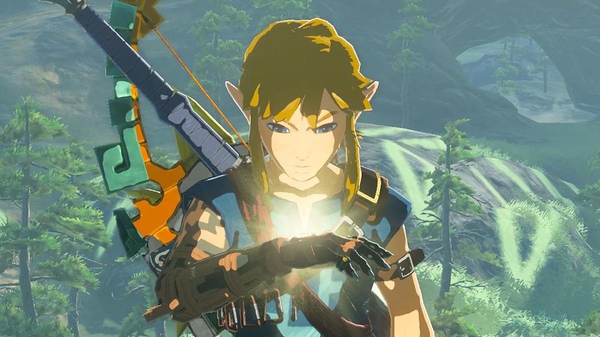 Link looking at his glowing arm in TOTK