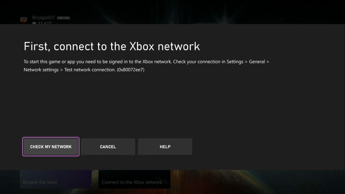 Connect to the Xbox network error