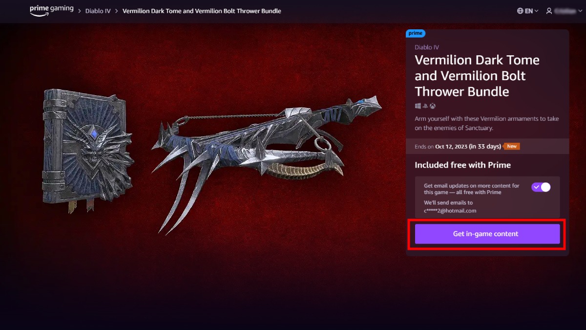 Diablo 4 Amazon Rewards Claiming Page