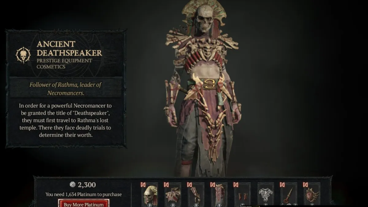 Ancient Deathspeaker Equipment Bundle in Tejal's Shop in Diablo 4