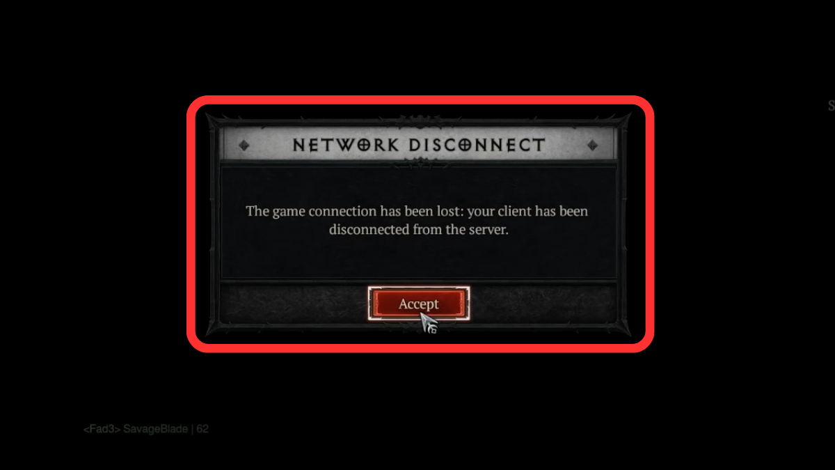 Network Disconnect message in Diablo 4 Eternal to Seasonal glitch exploit