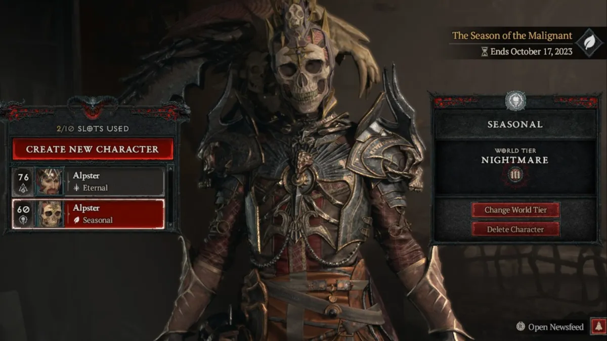 Choosing seasonal character log in for August Diablo 4 Prime Gaming Reward