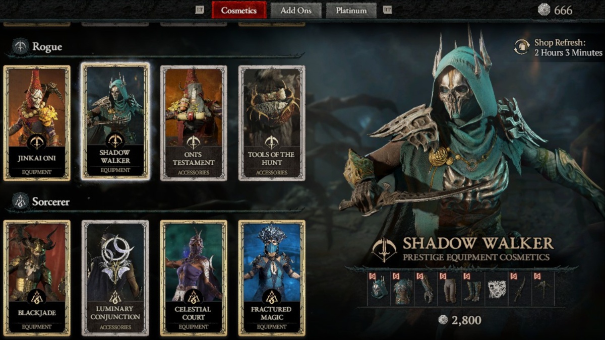 Selecting Shadow Walker Equipment Bundle in Tejal's Shop in Diablo 4