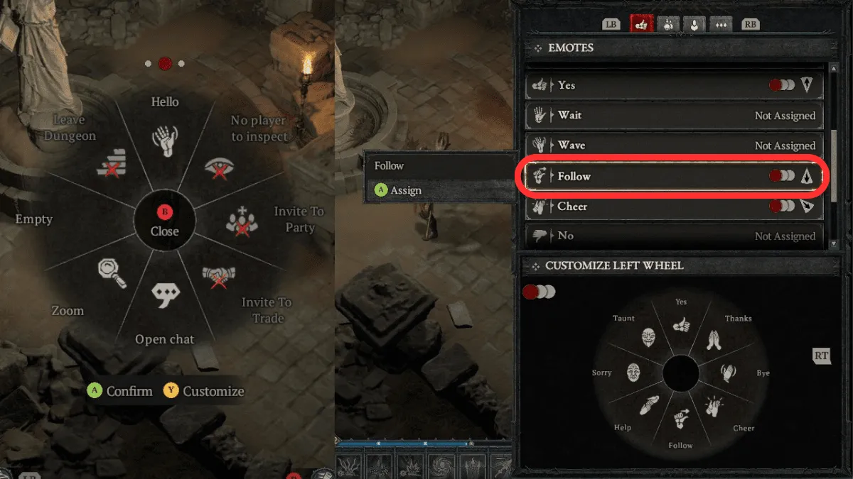 Assigning "Follow" emote in The Pilgrim's Footsteps Side Quest in Diablo 4