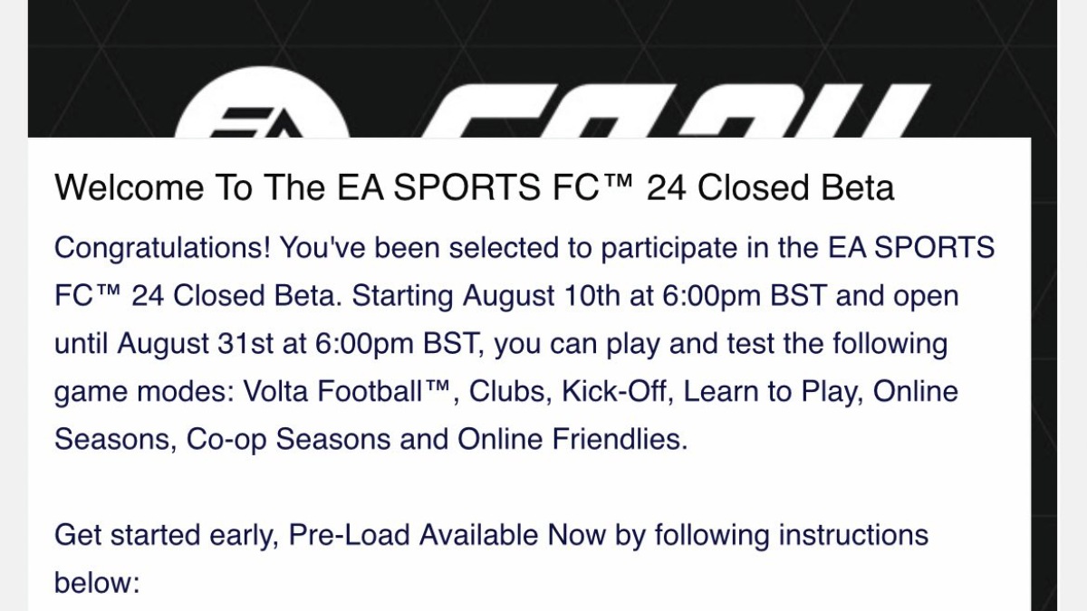 EA Sports FC 24 Closed Beta message