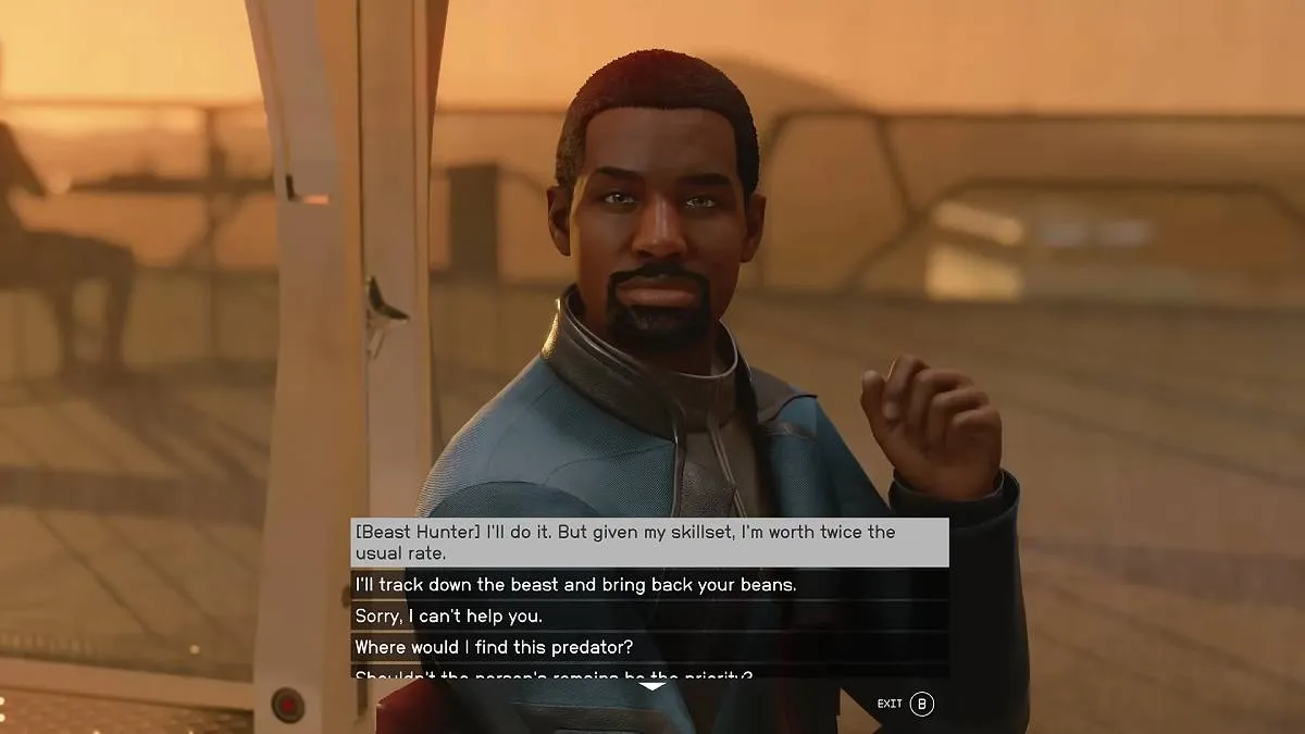 The dialogue screen in Starfield