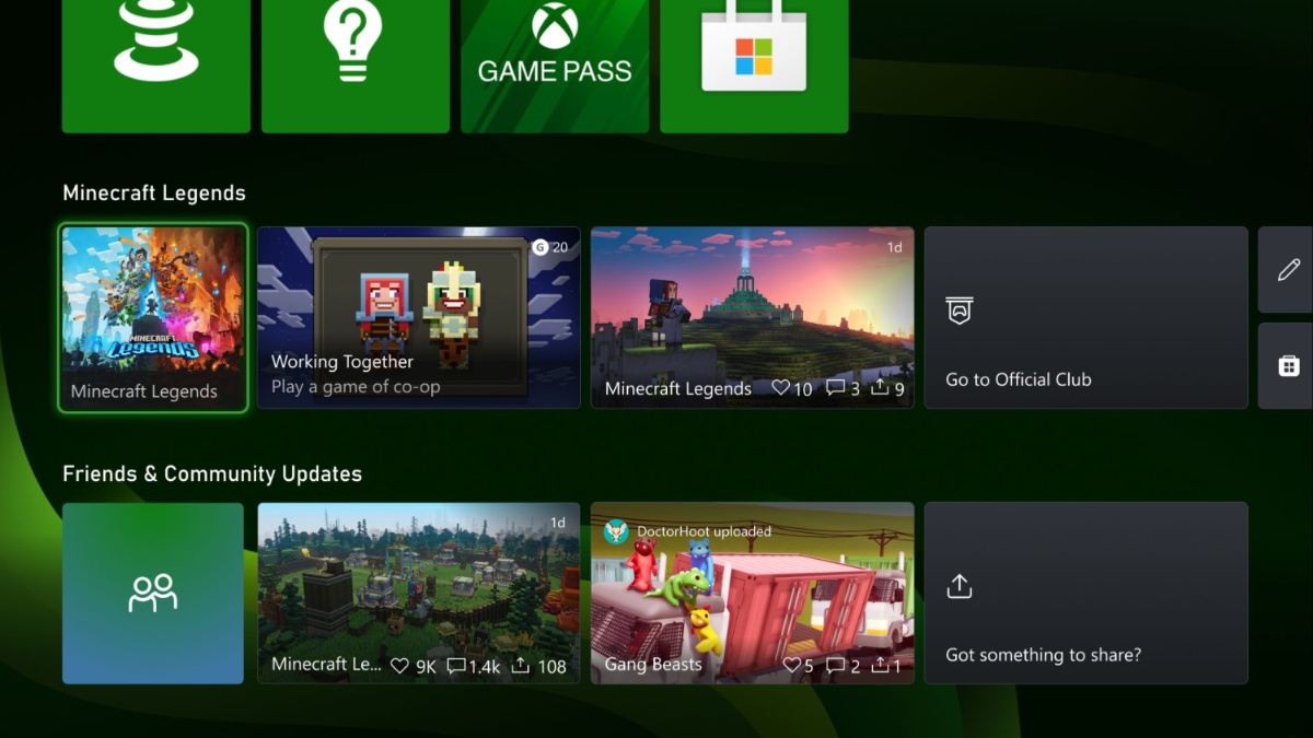 Friends and community updates tab in the New Xbox Home Dashboard