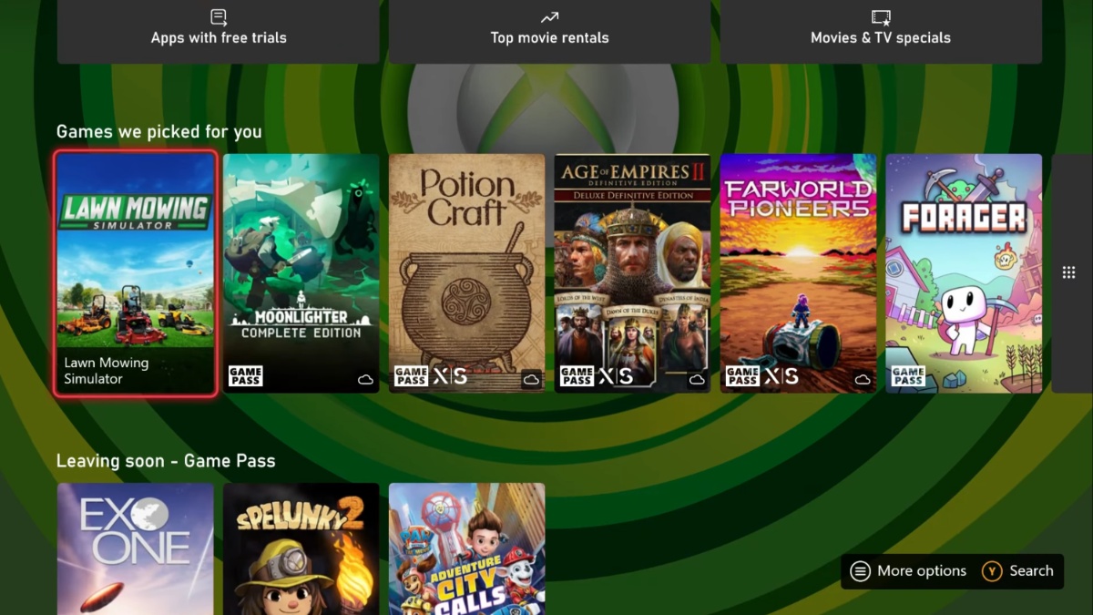Showing 'Picked for you" more personalized game discovery in the New Xbox Home Dashboard