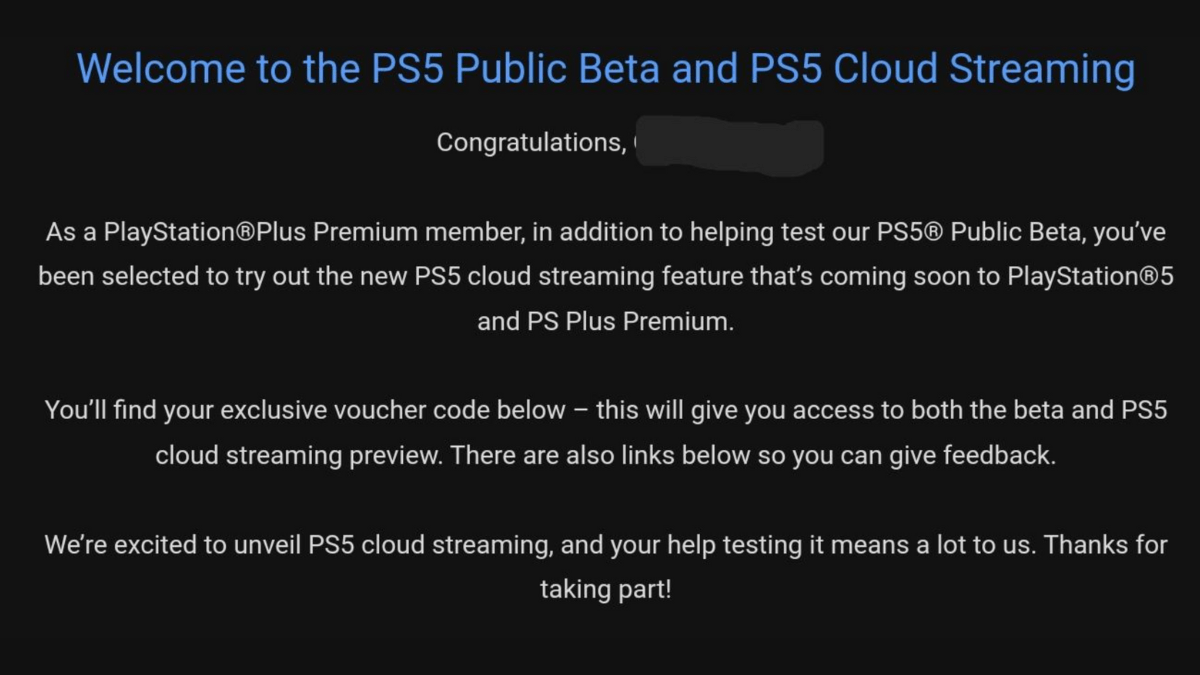 PS5 Cloud Streaming Beta email invite