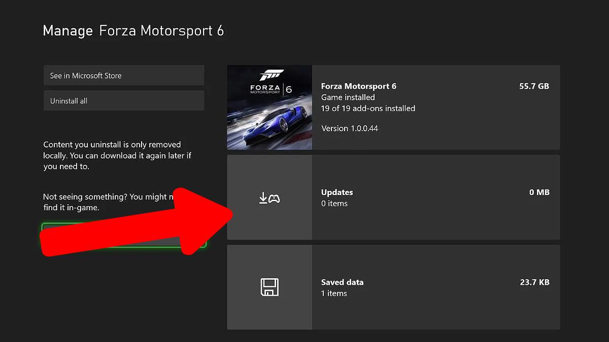 The Xbox Updates menu