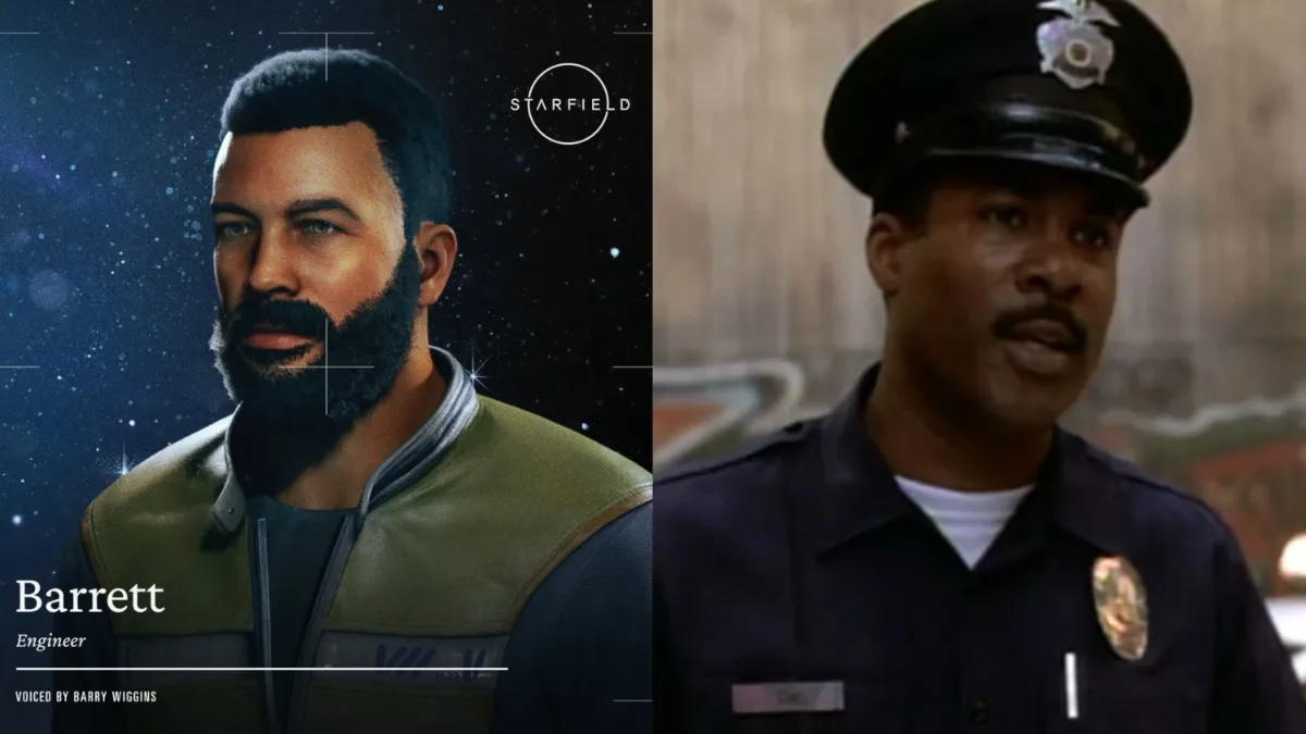 Barret and voice actor Barry Wiggins in Starfield