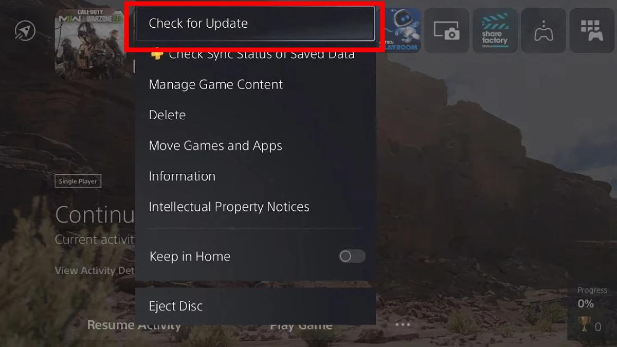 Checking for Updates on PS5 for MW2