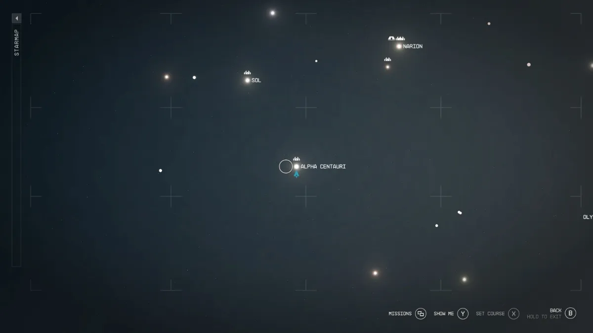 Alpha Centauri in the Starmap in Starfield