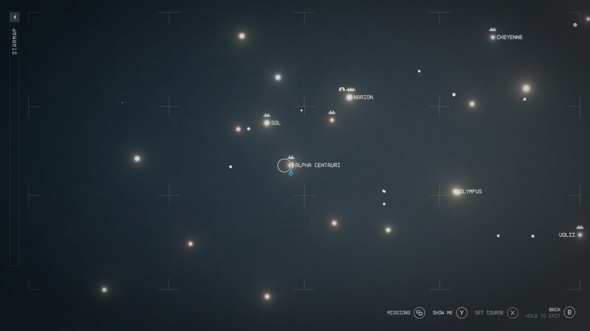 Alpha Centauri zoomed out in the Starmap in Starfield