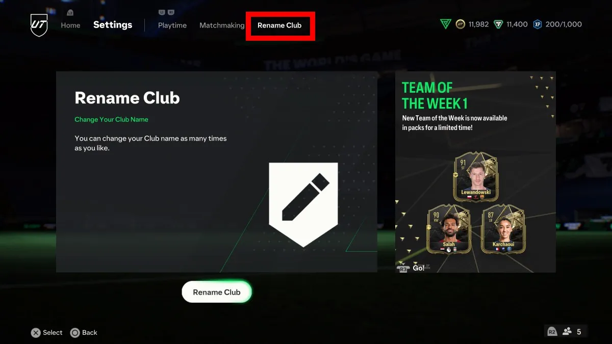 Where to rename club in EA FC 24
