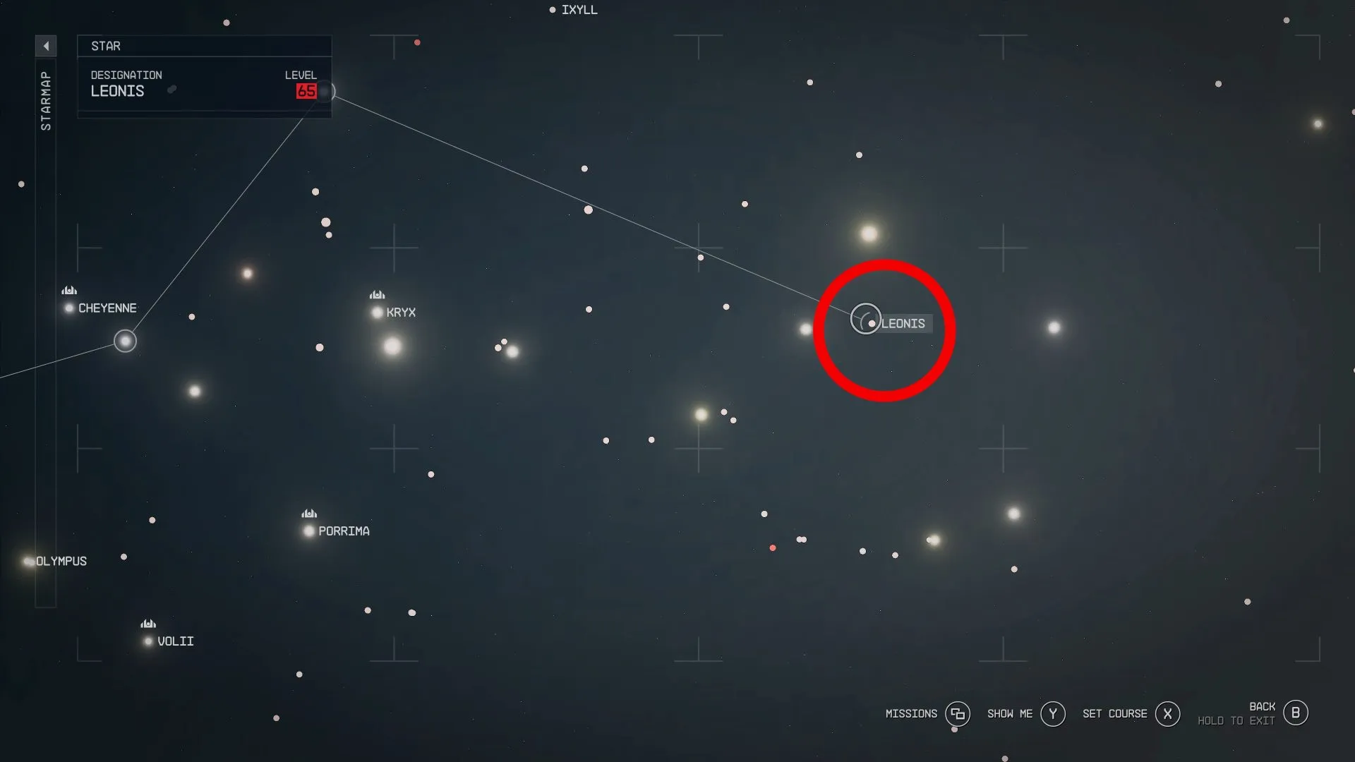Highlighting the Leonis system in the Starmap in Starfield