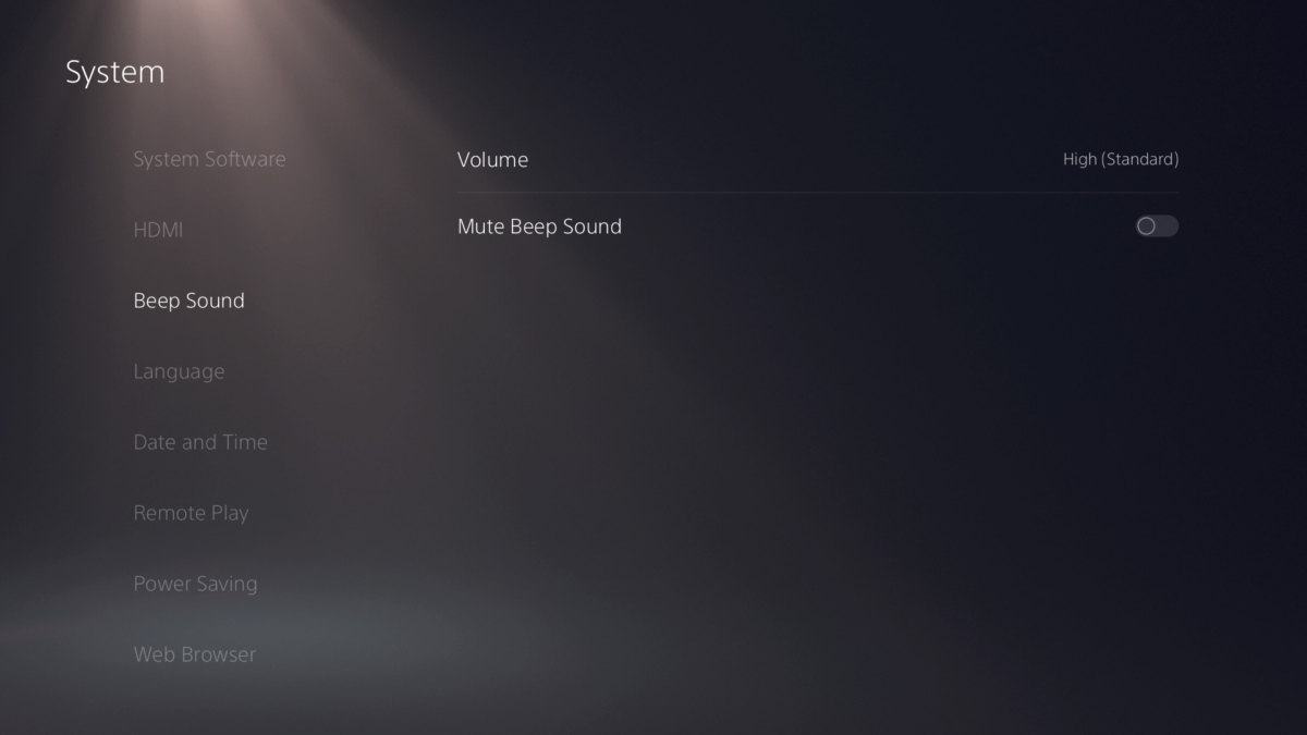 Mute PS5 Beep sound setting