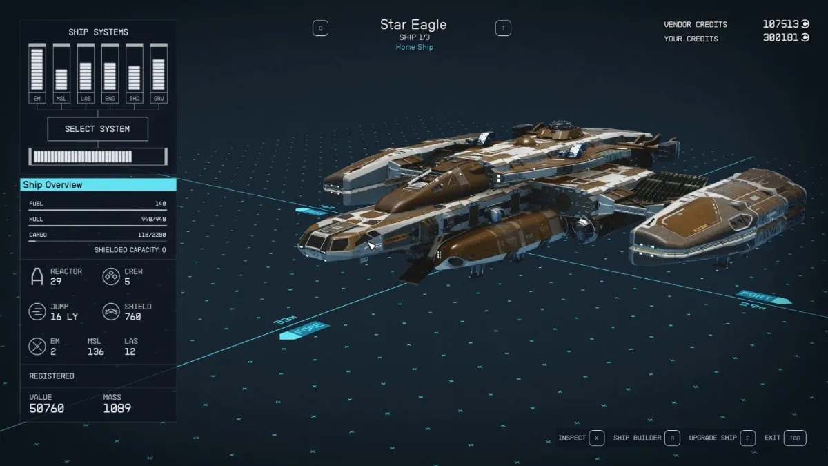 Star Eagle ship stats in Starfield
