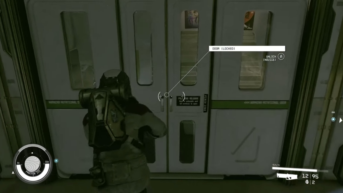Player interacting with a locked door in Starfield