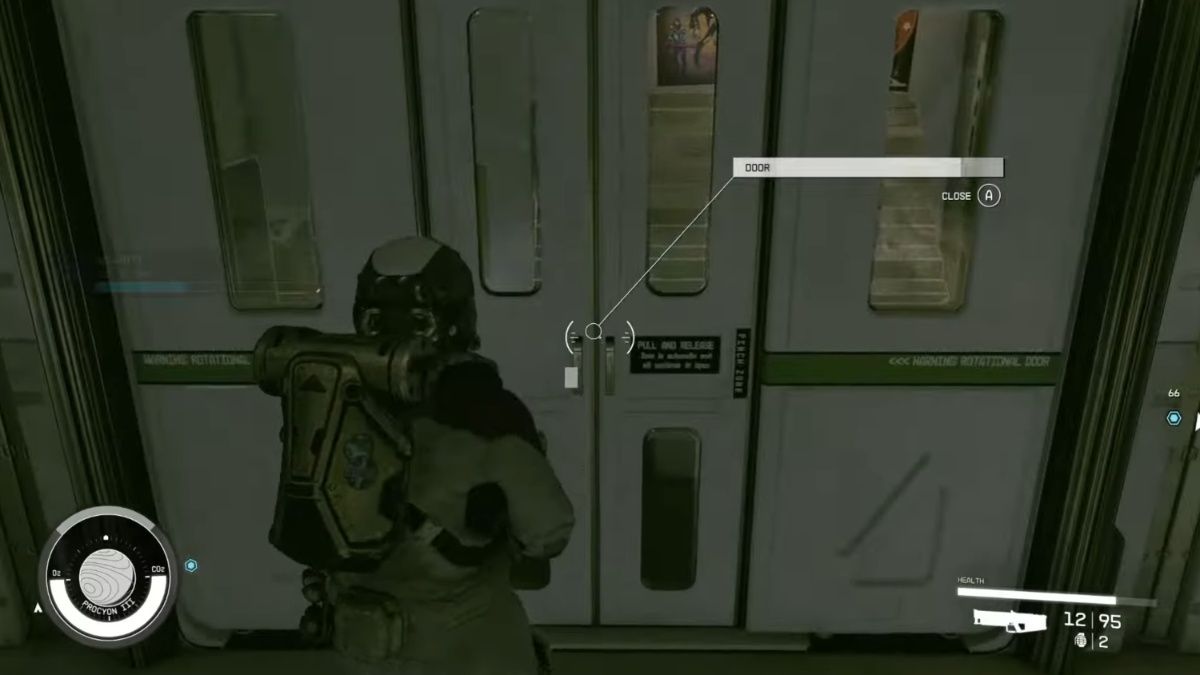 Player interacting with a unlocked door in Starfield