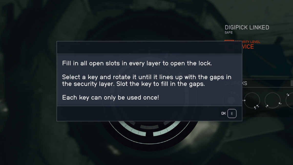 In-game instructions for Starfield Lockpicking 