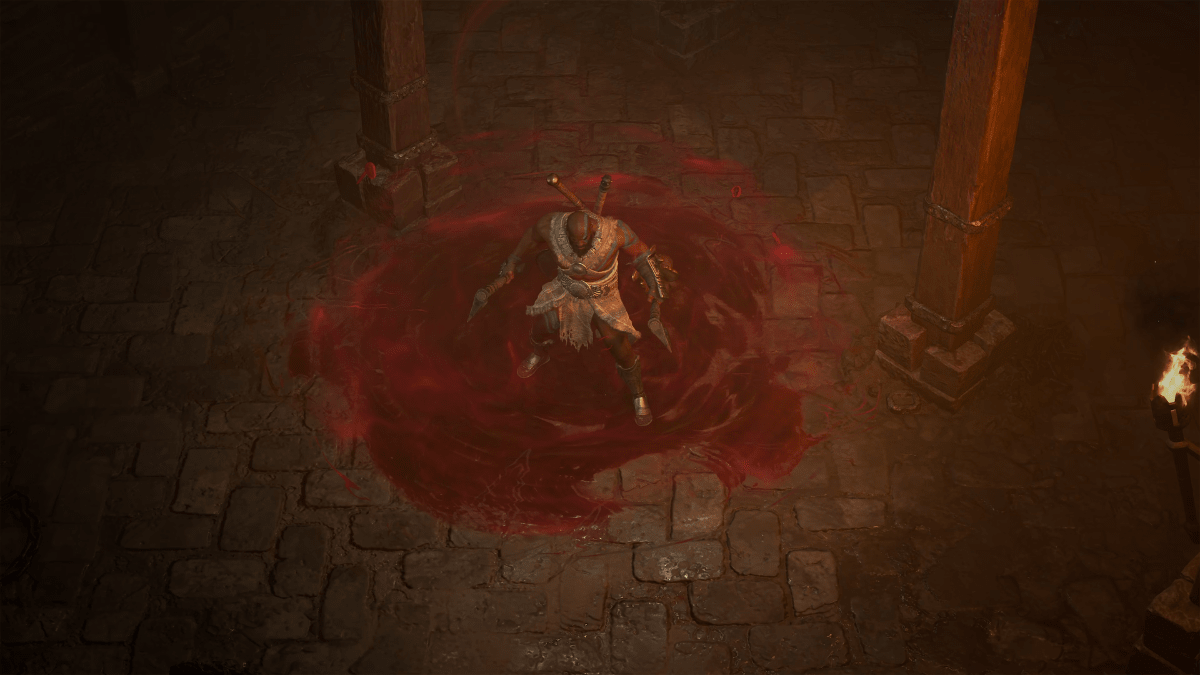 Barbarian standing in a pool of blood in Diablo 4 Season of Blood