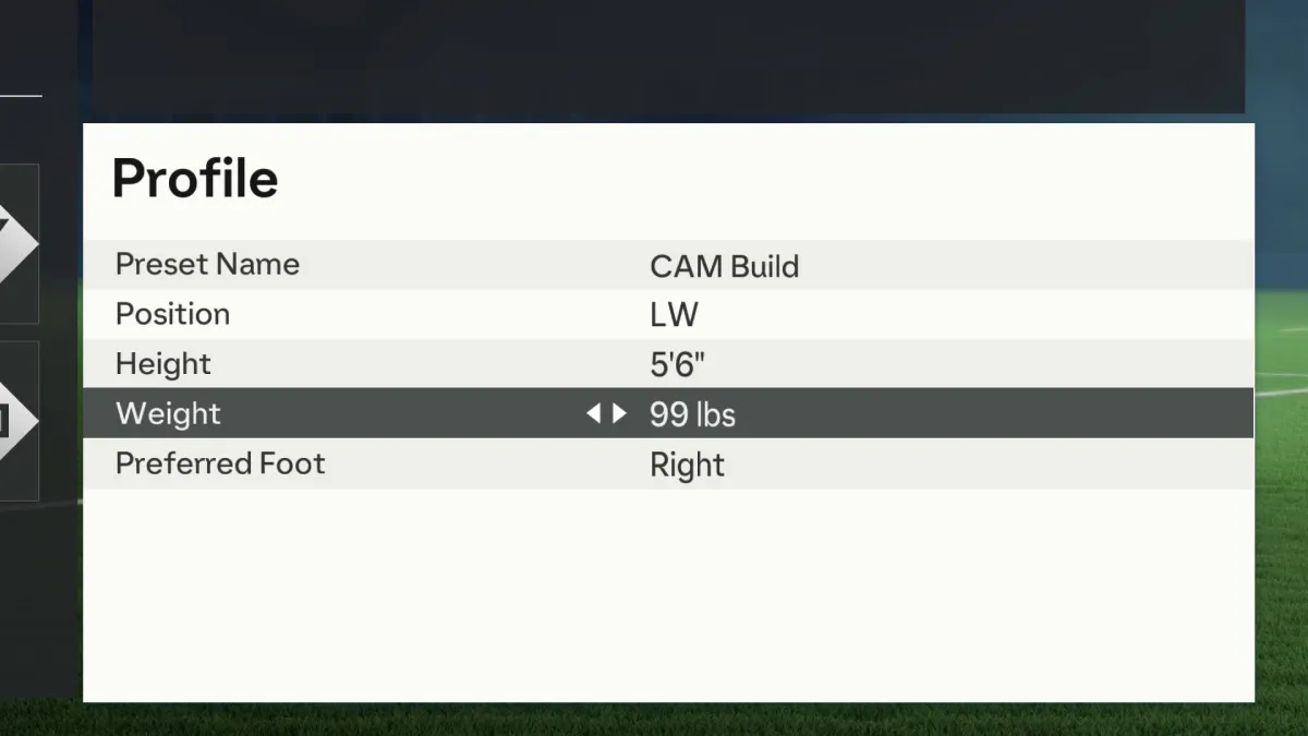 EA FC 24 Pro Clubs CAM Build Physical attributes