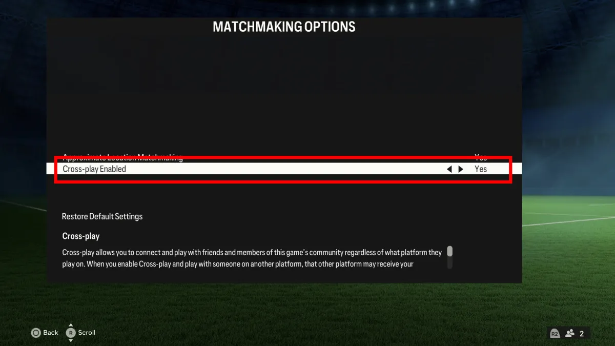 Turning Cross play on to fix an unexpected error has occurred while attempting the club operation ea fc 24