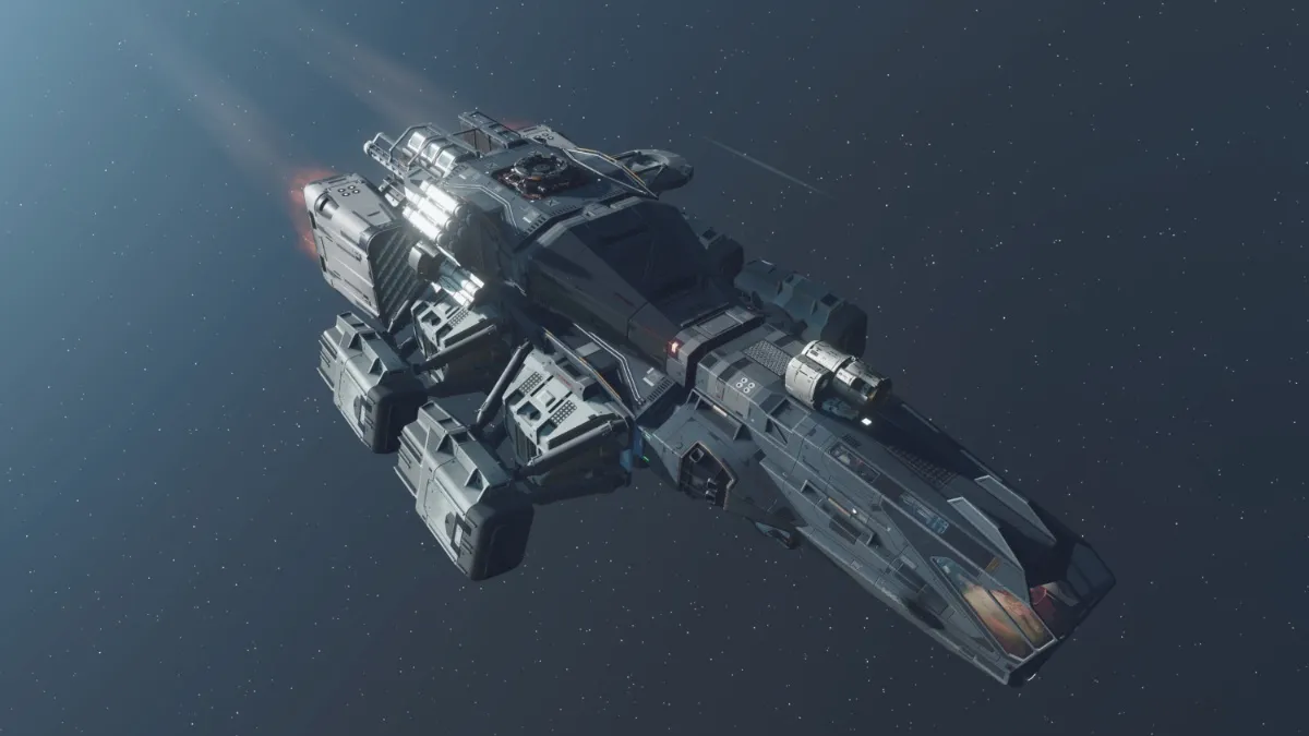 Dagger Class A Ship flying through space in Starfield