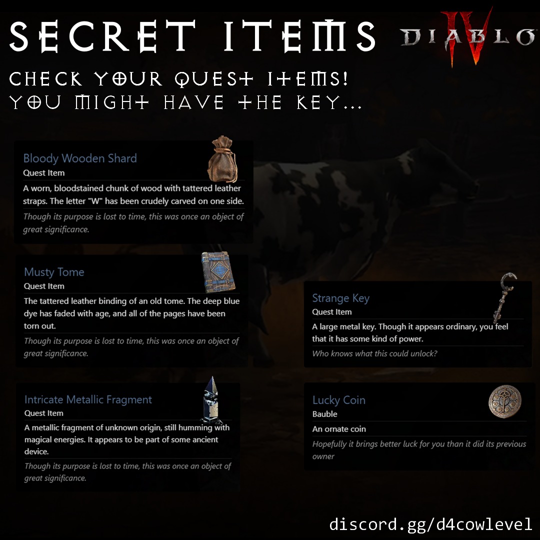 Diablo 4 Relics and Secret Cow Level Puzzle Items