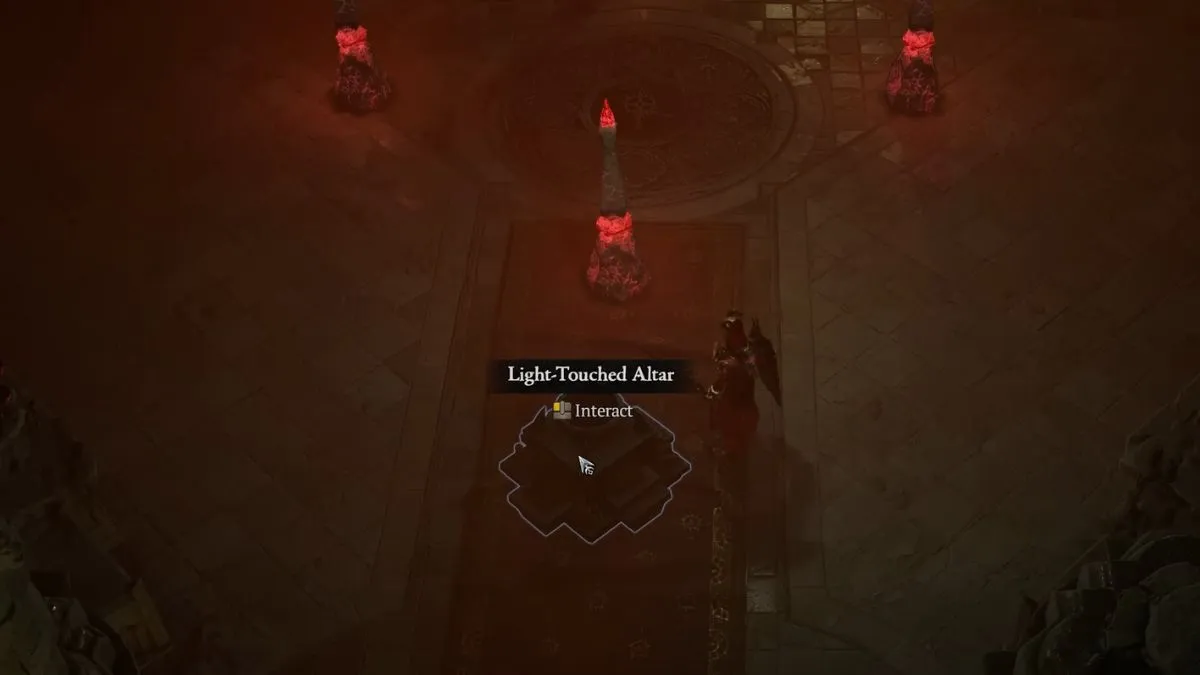 Player standing next to Light-Touched Altar in the Halls of the Penitent in Diablo 4 Season 2
