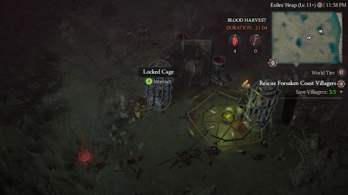Player standing next to Locked Cage in event during a Blood Harvest in Diablo 4 Season 2