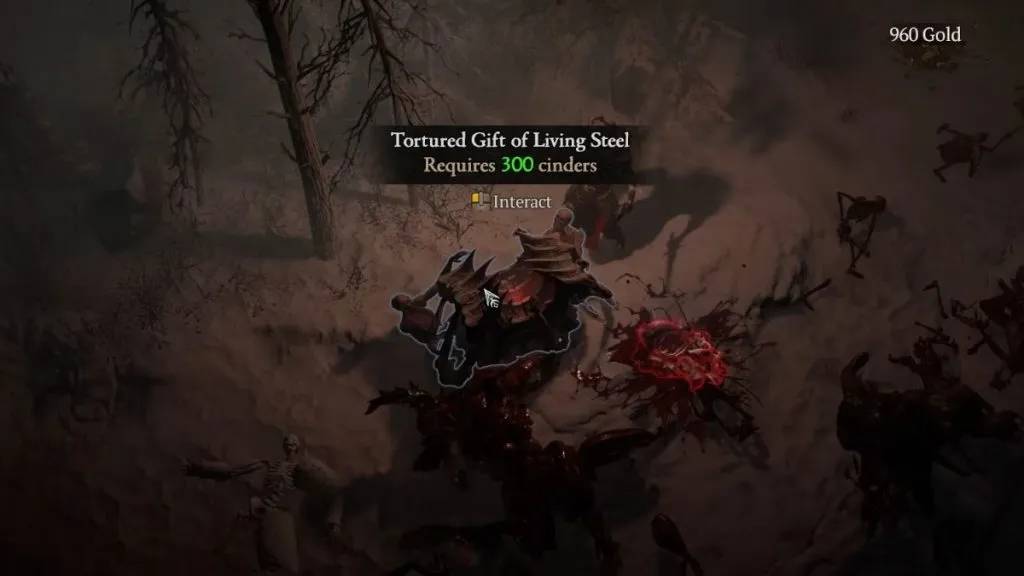 Player standing next to Tortured Gift of Living Steel chest during Helltide in Diablo 4 Season 2