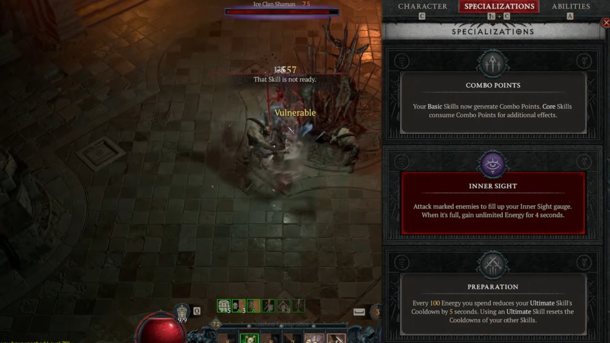 Showing Inner Sight in Rogue Specilization menu in Diablo 4