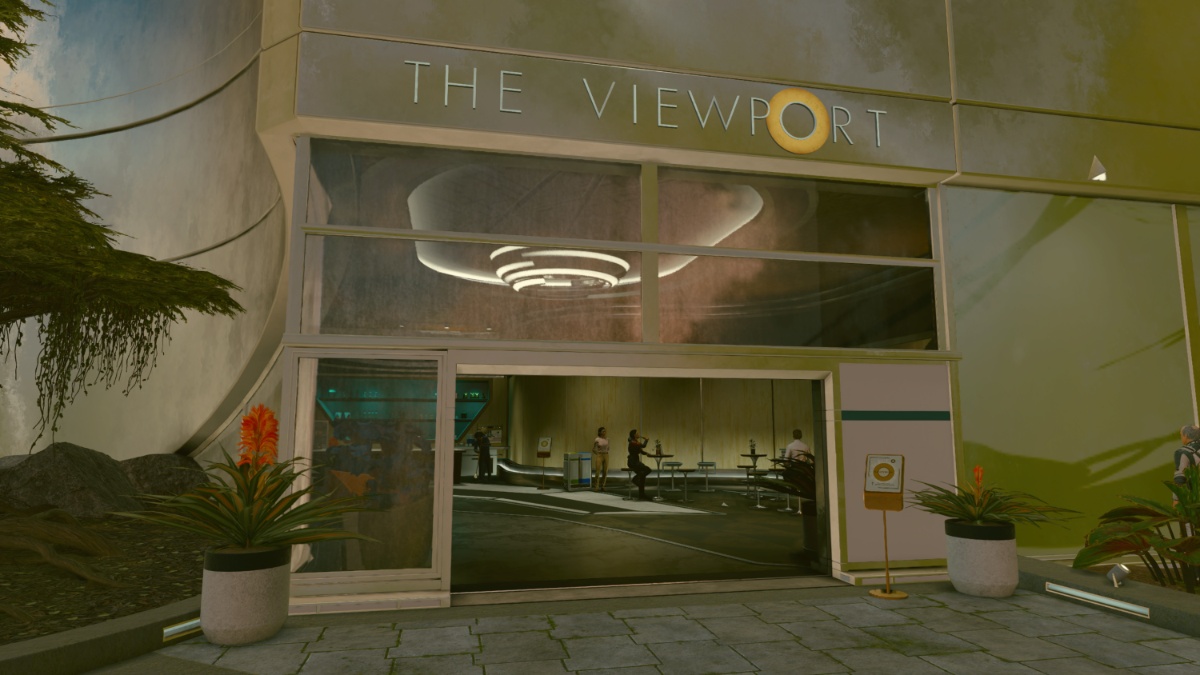 The Viewport bar entrance in New Atlantis in Starfield