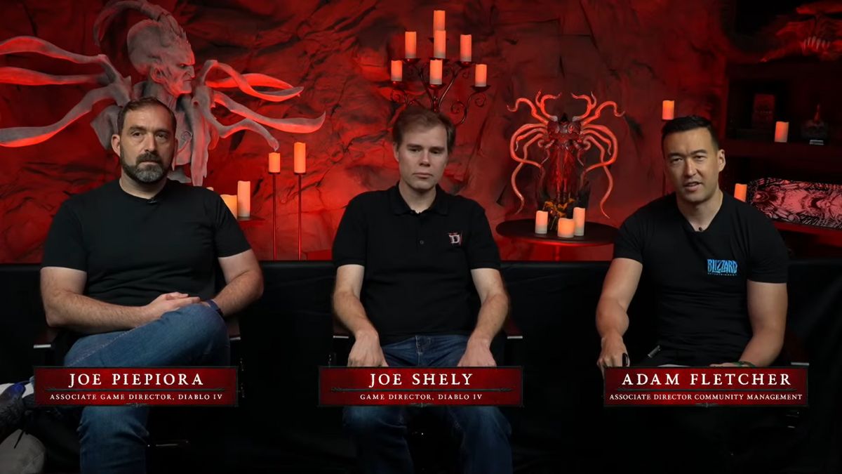 Blizzard developers Adam Fletcher, Joe Shely, Joseph Piepiora in a Campfire Chat for Diablo 4